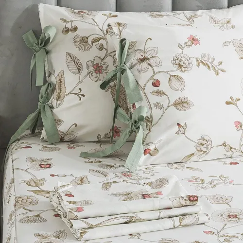 Vista 20 de FADFAY Juego de sábanas tamaño King, sábanas de algodón percal rosa floral con bolsillo profundo, ropa de cama vintage lujosa azul con estampado