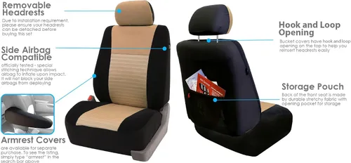 Vista 4 de FH Group Juego combinado: Trendy Elegance 3D Air Mesh Juego completo de fundas de asiento de coche, bolsa de aire y listo para dividir
