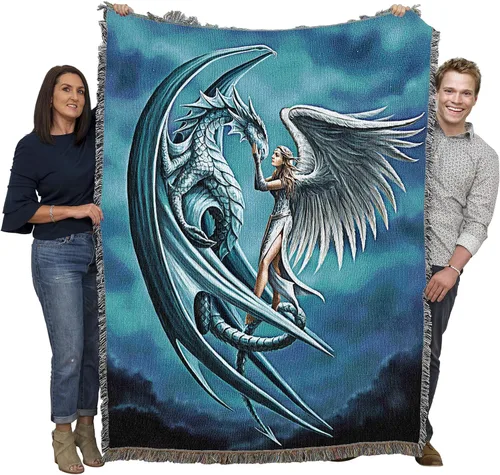 Vista 20 de Pure Country Weavers Anne Stokes - Manta de belleza de dragón de la colección Age of Dragons – Manta de fantasía para regalo tejida de algodón
