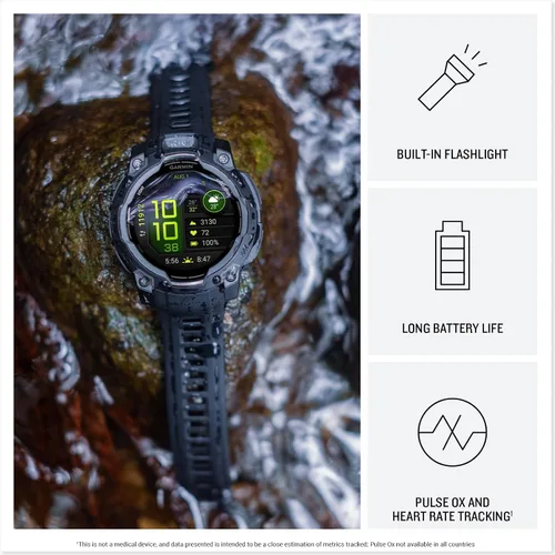 Vista 3 de Garmin Instinct® 3 45mm, pantalla AMOLED, reloj inteligente GPS resistente para exteriores, bisel reforzado con metal, linterna incorporada, hasta