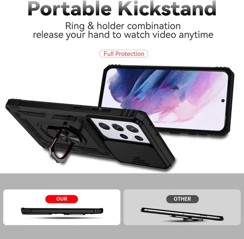 Vista 7 de Funda para Samsung Galaxy S21 Ultra con cubierta para lente de cámara, protector de pantalla HD, prueba de caídas de grado militar, soporte
