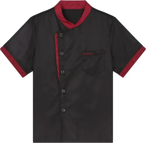 Vista 3 de JEEYJOO Chaqueta de chef unisex de manga corta, chaqueta de chef para restaurante, cocina, uniforme de chef