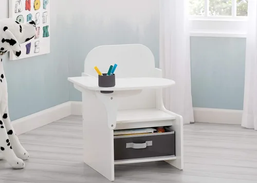 Vista 3 de Delta Children MySize - Escritorio con silla con contenedor de almacenamiento, certificado Greenguard Gold, blanco Bianca y escritorio con silla
