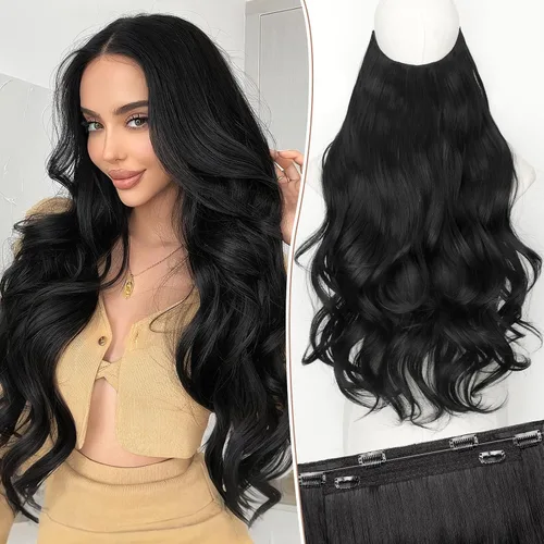 Vista 35 de KooKaStyle Extensiones de Cabello con Alambre Invisible, Largas, Lacias, en Capas, Sintéticas con Alambre Transparente, Tamaño Ajustable, 6 Clips