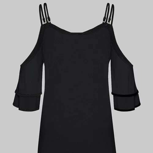 Vista 5 de 957 Camiseta de manga corta para mujer, con hombros descubiertos, camiseta sexy con correa de lentejuelas, manga corta, cómoda, holgada, para verano