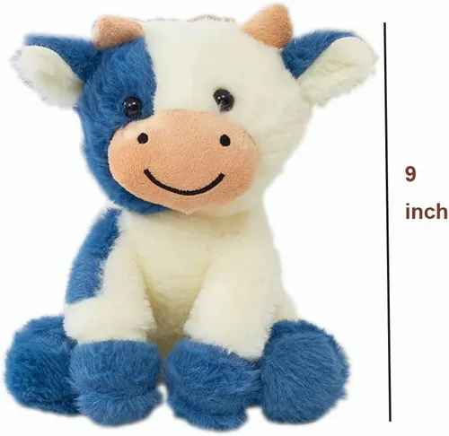 Vista 5 de Muñeca de vaca de peluche suave y linda de 8 pulgadas, muñeca de vaca de felpa para niñas y niños (zuo NIU Shen lanse)