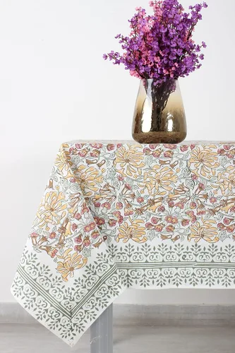 Vista 84 de Ridhi Mantel rectangular con estampado de bloque de mano verde espárragos Espárragos Verde Gadd