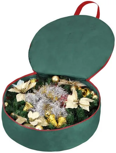 Vista 5 de Bolsa de almacenamiento de corona de Navidad de 30 pulgadas con asas, bolsa para coronas de guirnaldas, fabricada con poliéster Oxford 600D duradero