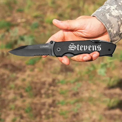 Vista 5 de Cuchillo multiherramienta personalizado con nombre grabado en 20 fuentes, cuchillo de alicates multiherramienta 9 en 1 con alicates, juego