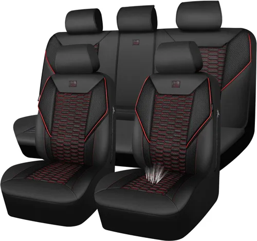 Vista 23 de CAR PASS Juego completo de fundas para asientos de coche de malla de espuma 3D de cuero, fundas para asientos de coche de malla transpirable
