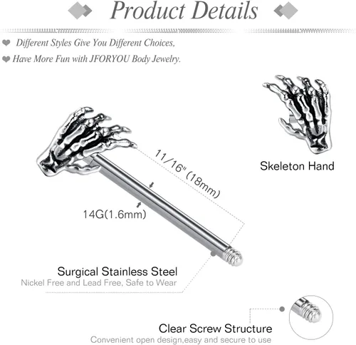 Vista 2 de JFORYOU Piercing para pezón de acero quirúrgico 14G, barra de pezón, joyería para mujer, doble frente al frente, síntesis de gema de mármol, piedra