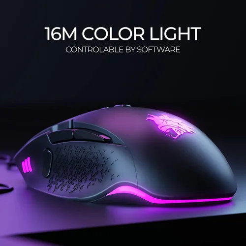 Vista 5 de PILAS Choy-J Gamign Mause con cable 8 botones costizables luz RGB diseño ergonómico transmisión de alta velocidad