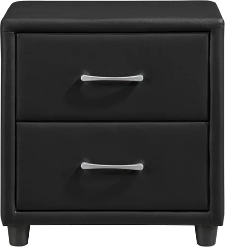 Vista 4 de NewCosmos Cubierta contemporánea de piel sintética negra duradera, 1 mesita de noche de cajones, tiradores de barra de tono plateado, muebles