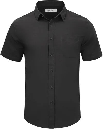 Vista 4 de JEKAOYI Mens Casual Linen Button Down Short Sleeve Shirts Beach Summer Spread Collar Pocket Tops