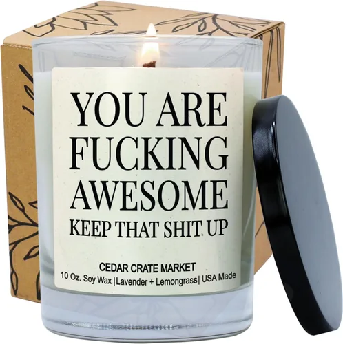 Vista 9 de Cedar Crate Market - Vela You are Fucking Awesome (You are Fucking Awome), divertido regalo de aliento para amigos, compañeros de trabajo, familia