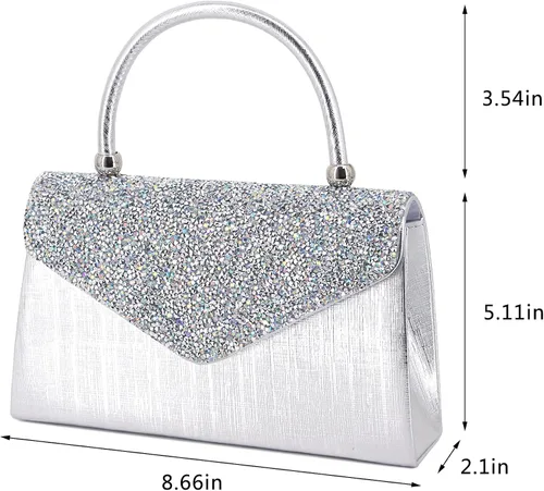 Vista 2 de Naimo Bolso de mano de cristal brillante con asa superior, bolso de hombro cruzado para boda, fiesta, novia