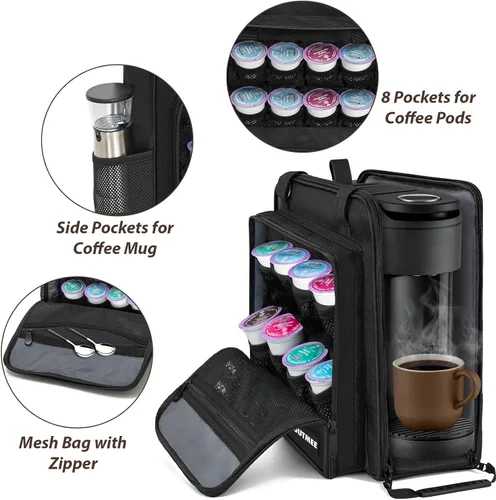 Vista 4 de Bolsa de transporte para cafetera compatible con Keurig K-Mini Mate, bolsa de almacenamiento portátil de una sola porción con bolsillos adicionales