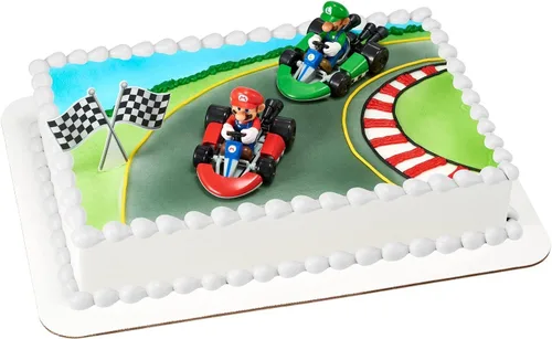 Vista 8 de DecoSet® Mario Kart™ Adorno para Pastel, Decoración de Pastel de 3 Piezas con Adornos de Kart de Carreras y Decoración de Bandera a Cuadros, Karts