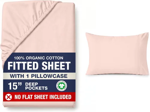 Vista 54 de LANE LINEN - Sábana bajera tamaño individual 100% algodón orgánico y 1 funda de almohada, tejido de percal suave, transpirable, apta para colchones