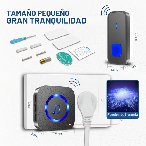 Vista 7 de SURFOU Timbre inalámbrico, impermeable, fácil instalación - rango de 1300 pies, 55 tonos, 5 niveles de volumen ajustables - flash LED