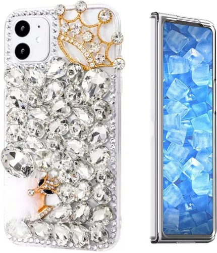 Vista 21 de Sparkle - Funda para teléfono compatible con Samsung Galaxy Z Fold 3 5G, elegante, hecha a mano en 3D, con diamantes de imitación, diseño