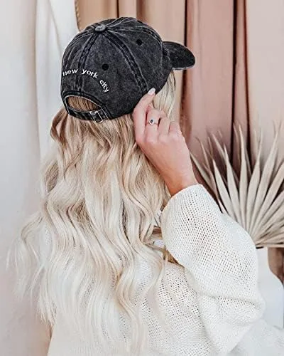 Vista 3 de Sombrero de béisbol New York Distressed-Adjustable Strapback - Sombrero de sarga lavada unisex, talla única
