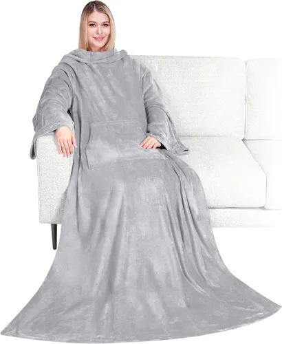 Vista 13 de PAVILIA Manta con Mangas para Adultos Mujeres Hombres, Manta Suave y Cálida Usable de Vellón Envolvente Tipo Throw, Manta Bata Regalo