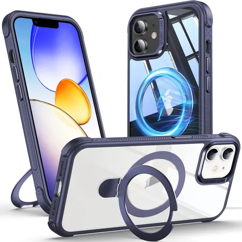 Vista 23 de Anqrp Funda transparente con función atril magnética con junta tórica para iPhone 12/12 Pro, compatible con Mag-Safe, de grado militar, reforzada
