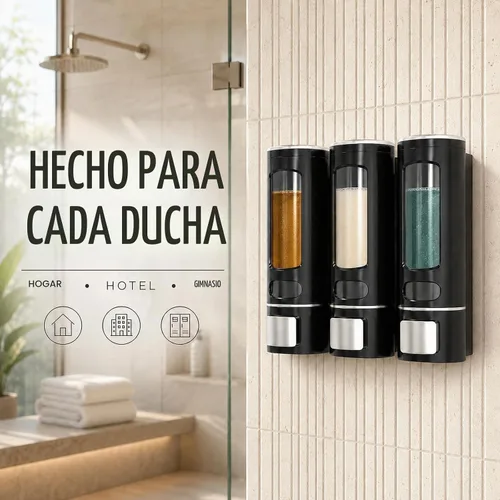 Vista 8 de Dispensador de champú y acondicionador de 3 cámaras sin taladro