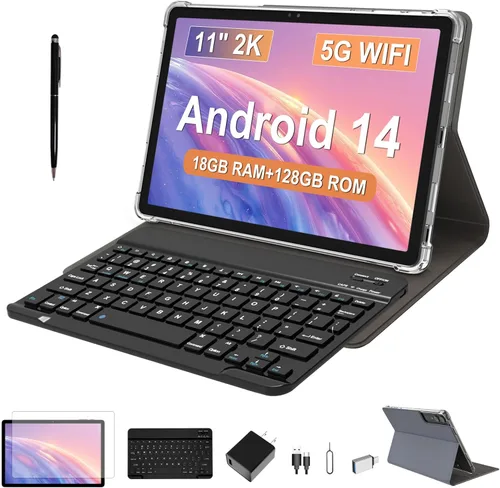 Vista 2 de 2026 La última tableta Android de 11 pulgadas, 18 GB de RAM, 128 GB de ROM, expansión de 1 TB, pantalla 2K, T616 Octa-Core, WiFi 5G, cámara de 13