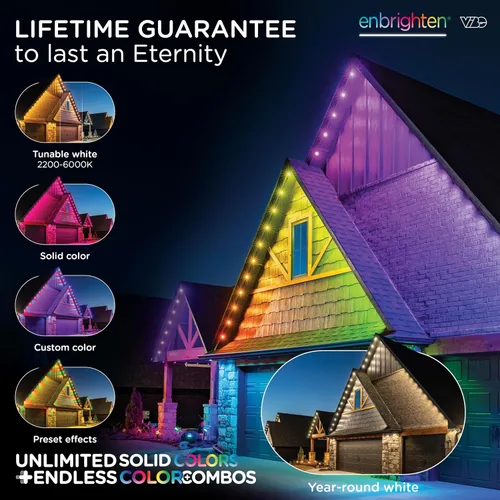 Vista 3 de Enshine Eternity - Luces permanentes para exteriores, 50 pies, 36 luces