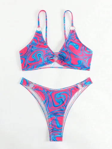 Vista 5 de WDIRARA Traje de baño de 2 piezas para mujer con estampado de mármol y junta tórica
