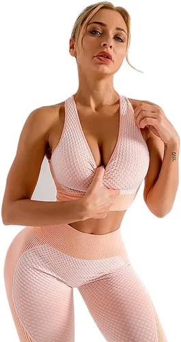 Vista 5 de YETOWA Conjunto de 3 piezas sin costuras para mujer, conjunto de entrenamiento para gimnasio, fitness, deportes, entrenamiento, ropa para correr