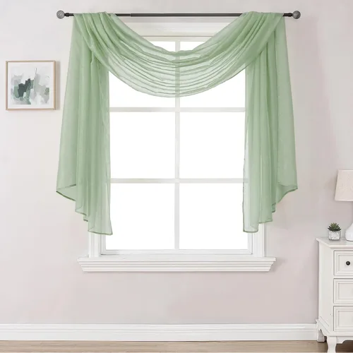 Vista 39 de Bufanda transparente para ventana de 144 pulgadas de largo, color azul bebé, perfecta como bufandas de cenefa, así como toldo de cama o decoración