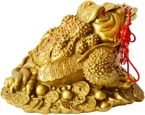 Vista 2 de Rana de dinero Feng Shui de latón de tres patas, riqueza tradicional, estatua de sapo de dinero con juego de 5 monedas de buena suerte, monedas