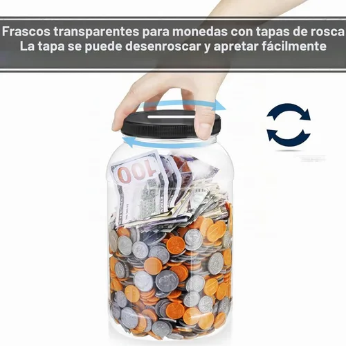 Vista 5 de Yamahiko Tarro grande transparente para monedas con tapa ranurada, caja de cambio de punta de dinero de plástico de un galón para monedas o boletos