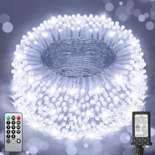 Vista 14 de 380 luces LED de Navidad de 125 pies, guirnalda de luces para exteriores, impermeables, temporizador y memoria, 8 modos regulables, para árbol