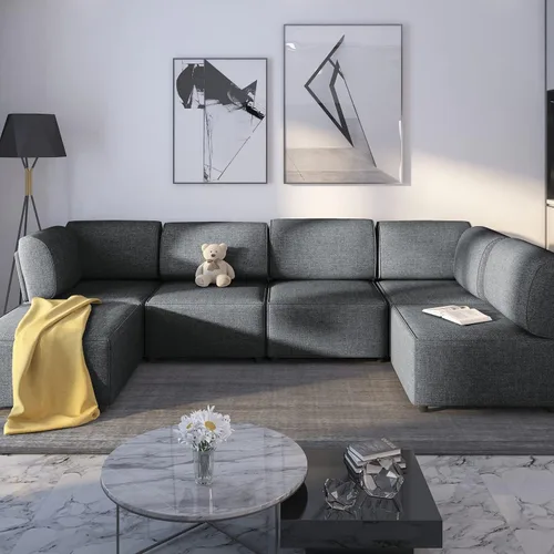 Vista 8 de BALUS Sofá modular en forma de U, sofá de gran tamaño en forma de L con otomana, sofá cama combinado libre con diván reversible para sala de estar