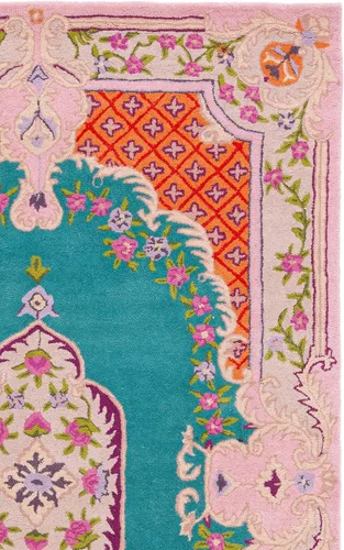 Vista 6 de SAFAVIEH Bellagio Collection - Alfombra decorativa de 2 x 3 pies, azul y rosa, hecha a mano de lana de medallón, ideal para zonas de alto tráfico