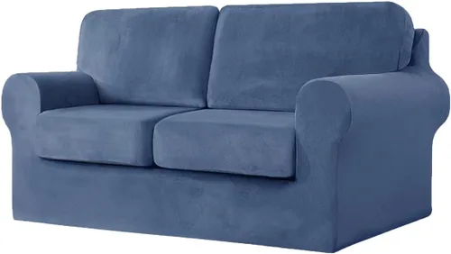 Vista 16 de vctops Funda elástica de terciopelo para sofá de 3 plazas, 7 piezas, suave, lavable, con respaldo individual y fundas de cojín para niños, gatos
