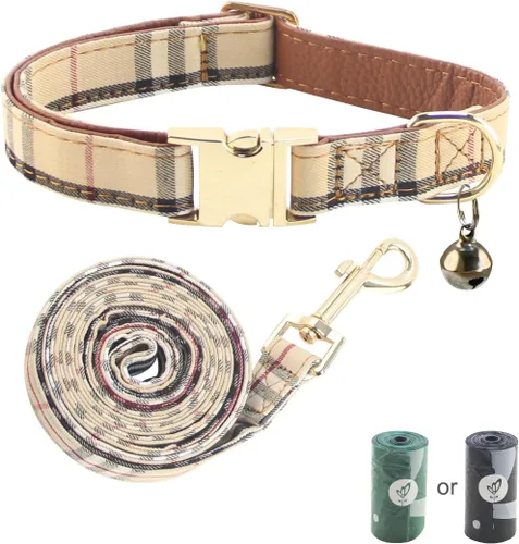 Vista 5 de Yizepet Collar de perro con corbatín - Collar ajustable para mascotas con collar de hebilla de plástico, patrón elegante para niños pequeños Beige