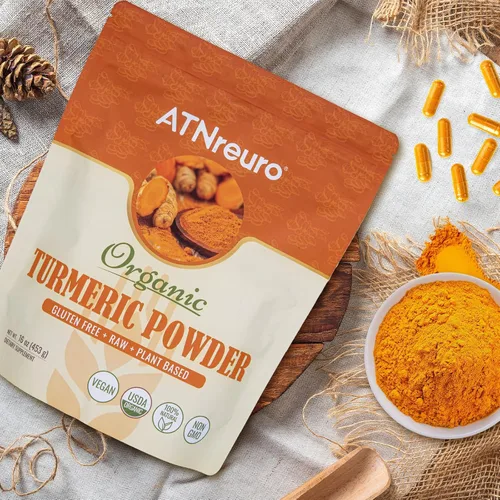 Vista 2 de Polvo de cúrcuma orgánica – 16 onzas de calidad premium, 100% puro y natural, rico en curcumina, sin OMG, sin gluten, vegano, ideal para cocinar