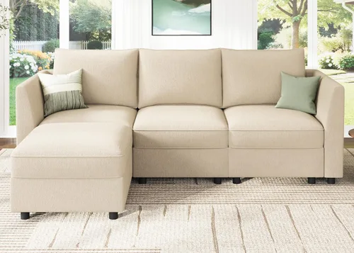 Vista 40 de HONBAY Sofá seccional modular con almacenamiento en forma de L sofá seccional, sofás convertibles para sala de estar - verde