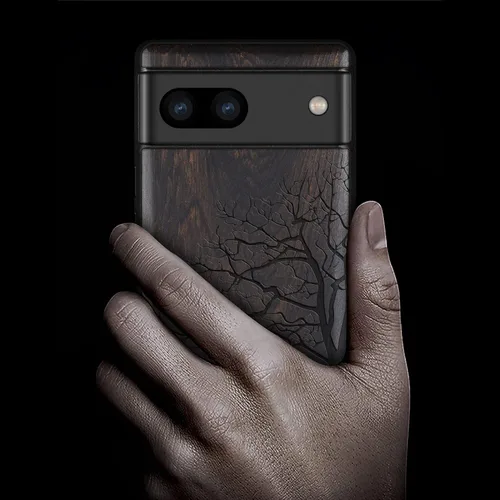 Vista 2 de Carveit Funda de madera para Pixel 7a [madera natural y TPU suave negro] a prueba de golpes, funda protectora de madera única y elegante compatible