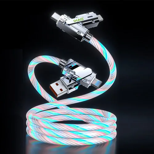 Vista 11 de IHAO Cable de carga multipuerto, 3 combinaciones en un cable USB A a USB C/Micro USB PD, cable de carga rápida iluminado LED que fluye compatible