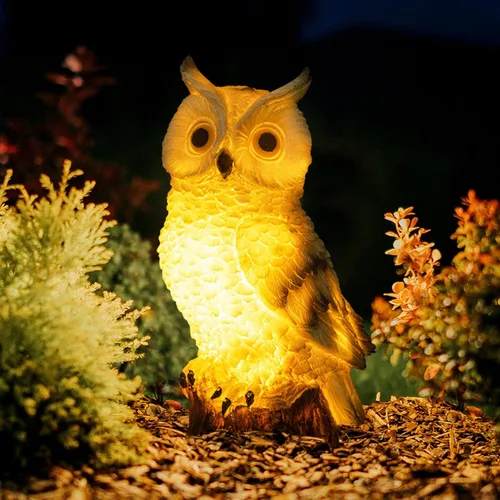 Vista 8 de Estatuas solares de jardín de búho para decoración al aire libre, figura de búho de resina con luces LED, escultura de búho para porche, patio