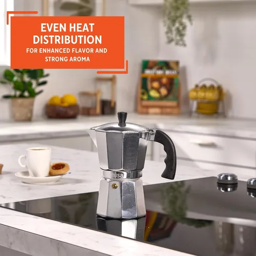 Vista 8 de IMUSA USA B120-43V, Cafetera de expreso de aluminio para estufa de 6 tazas, plateada