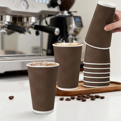 Vista 5 de Clawsoff - Paquete de 90 tazas de café de papel desechables de 16 onzas Marrón