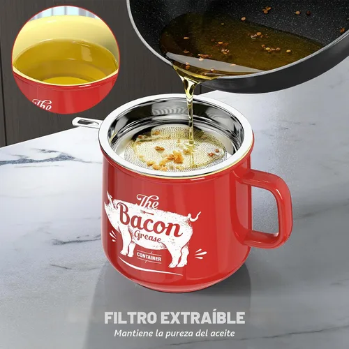 Vista 5 de PGYARD Ceramic Bacon Grease Saver With Strainer, 23OZ Farmhouse Container Rojo