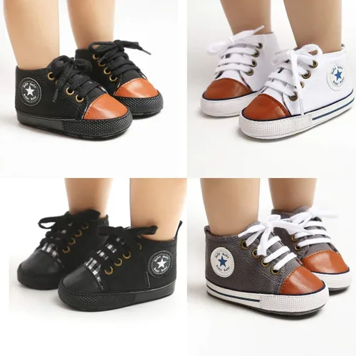 Vista 2 de KIDSUN - Zapatos deportivos unisex de caña alta para bebés mezclilla de lona suela antideslizante suaves para los primeros pasos